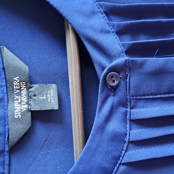Simply Vera VeraWang Navy Blue Boxy Pleated Blouse with Mandarin Collar, Size L - Picture 2 of 4